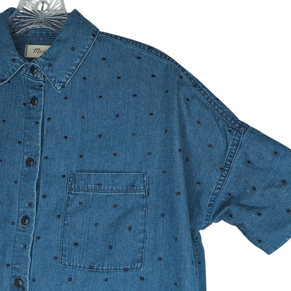 Madewell Denim Courier Button Front Shirt in Metallic Dots, Women's XS - Picture 8 of 10